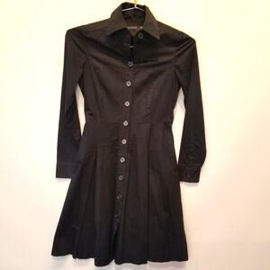 The Limited Black Button Front Skater Dress Collared Long Sleeve Size 0